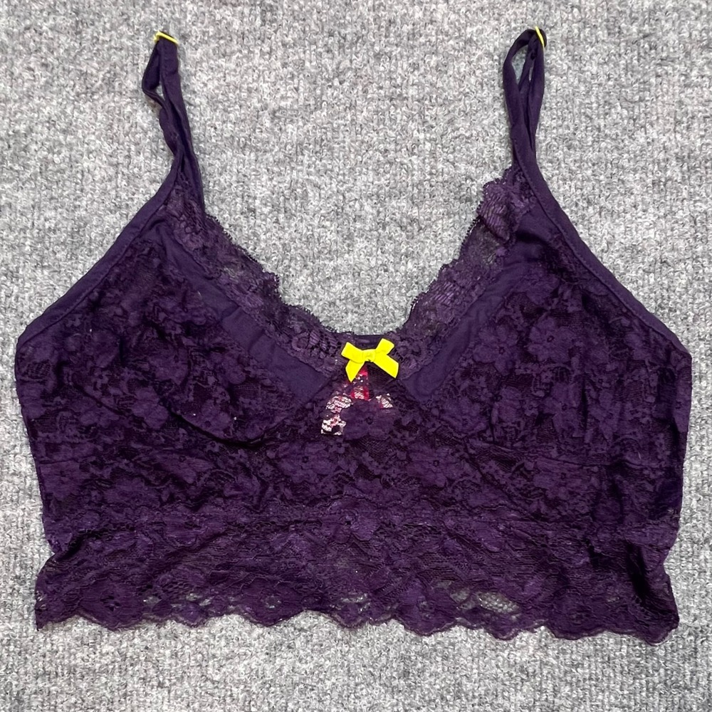 Cosmopolitan Lace Bralette Womens Large Purple Excellent Floral Longline Bow